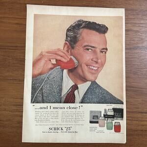 1956 Schick 25 Close Shaver Electric Razor Men Vintage Print Ad